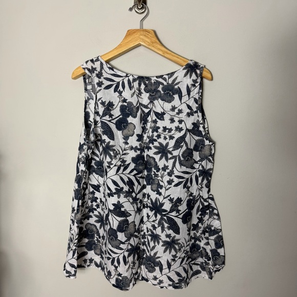 Flax 100% Linen Sleeveless Tank Black & White Floral Shirt Size Large 71 - Picture 5 of 7